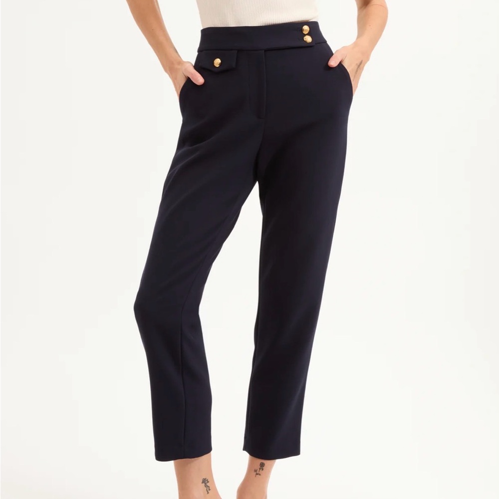 Veronica Beard Renzo Navy Trousers with Gold Buttons